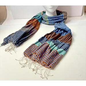 Multicolor Striped Scarf Artsy‎ Boho Fringe Retro Beach Y2K Lightweight Preppy